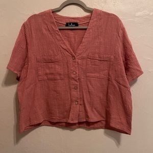 Lulus Lift My Spirits Blush Pink Button-up Crop Top